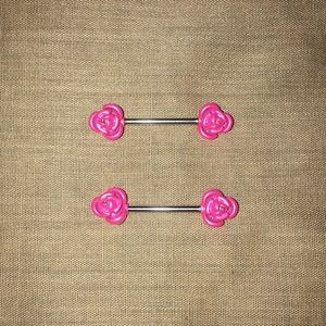 Pink rose nipple rings